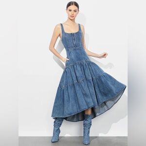 Alice + Olivia Diana Structured Blue Denim Midi Dress Sz-2